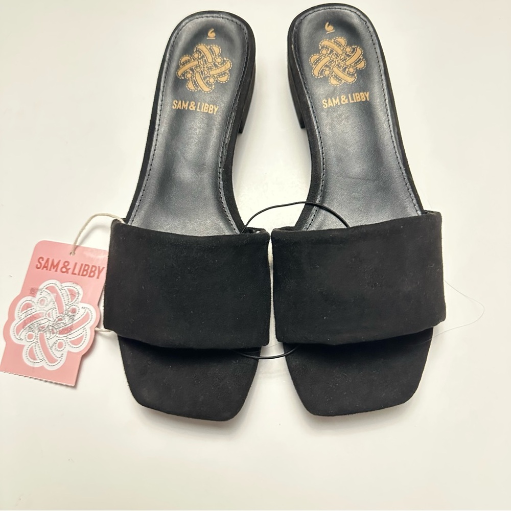 Sam & Libby Black Suede Karissa Slide Sandals, Size 6